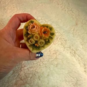 Carved floral heart shaped box